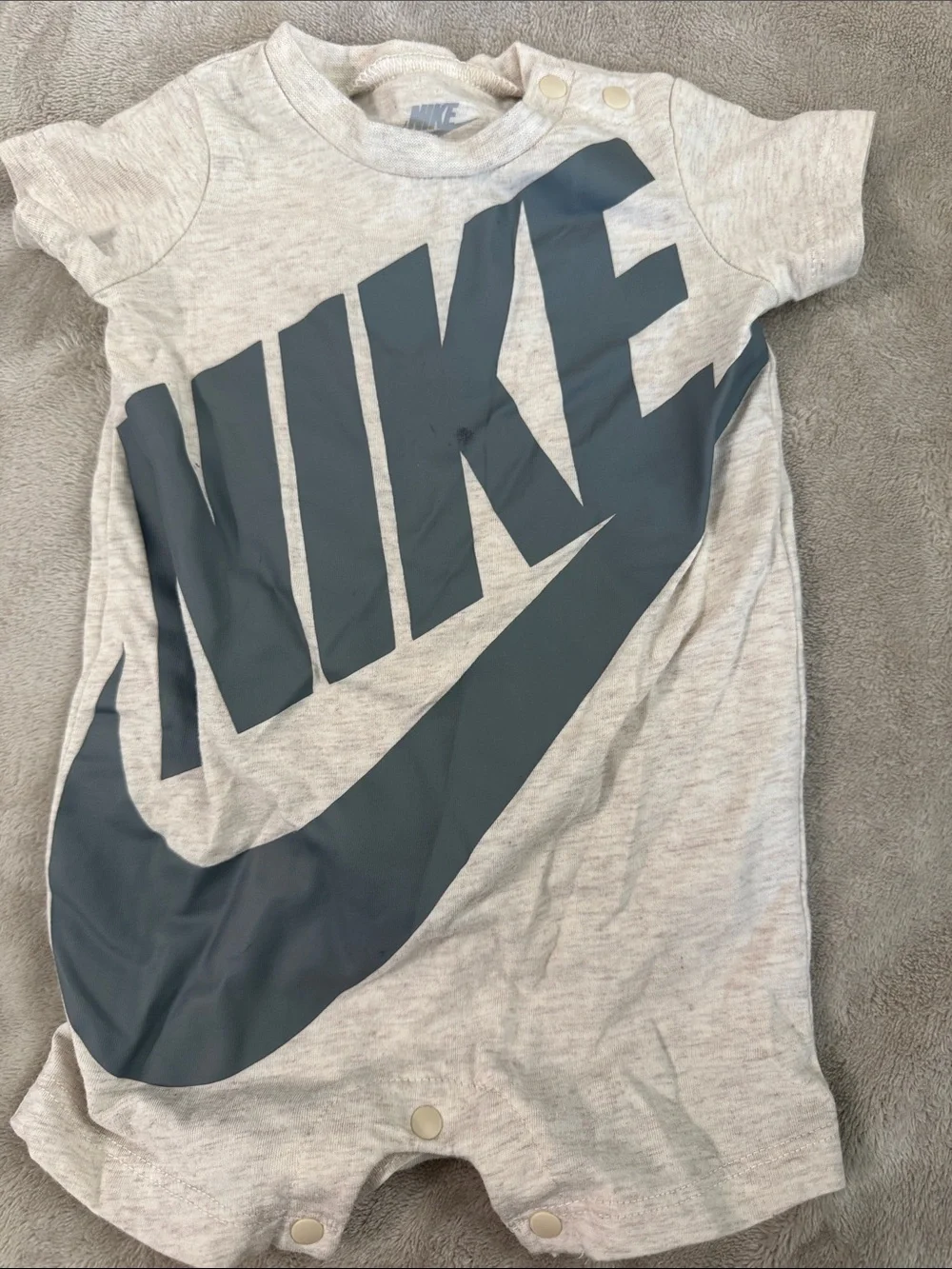 Nike Light Gray Romper with Large Navy Logo